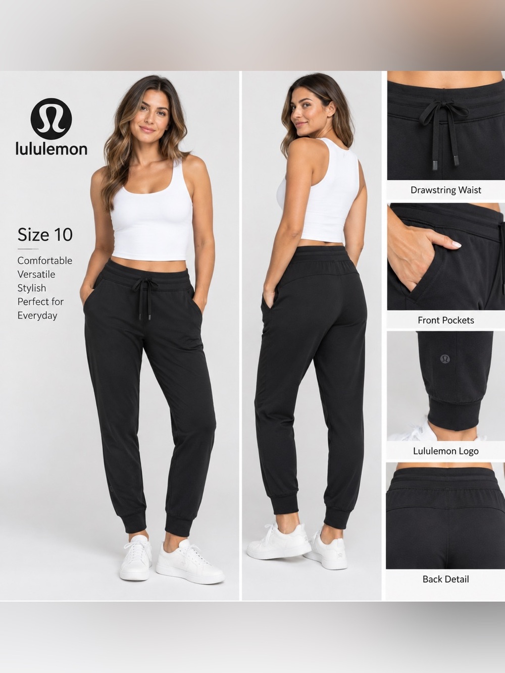 Lululemon Black Jogger Pants Size 10 Drawstring Athletic Sweatpants